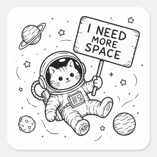 スペースが欲しい面白い猫の宇宙飛行士 スクエアシール (正面)