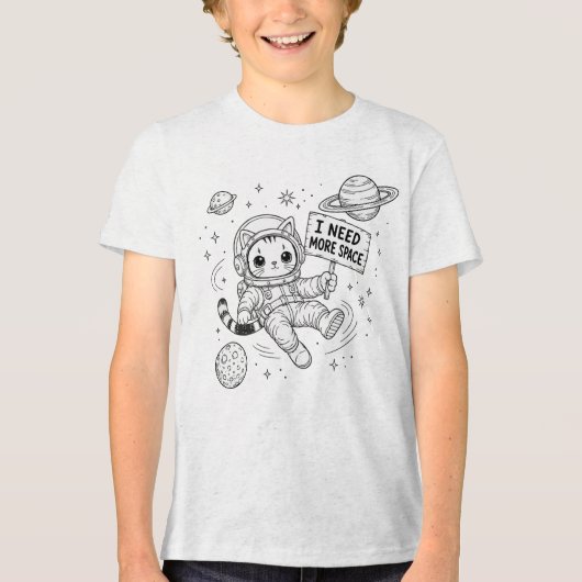 スペースが欲しい面白い猫の宇宙飛行士 トライブレンドTシャツ (正面)