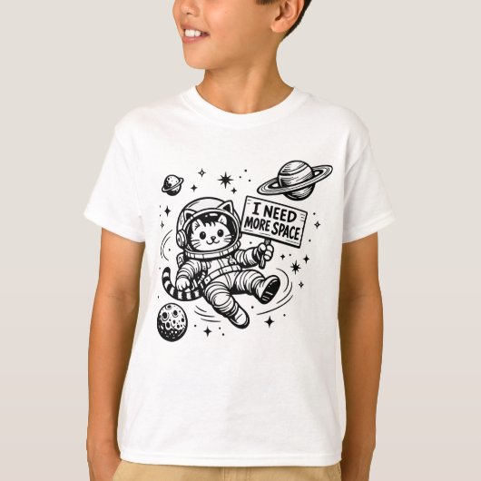 スペースが欲しい面白い猫の宇宙飛行士 Tシャツ (正面)