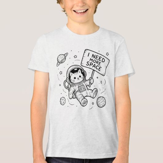 スペースが欲しい面白い猫宇宙飛行士 トライブレンドＴシャツ (正面)