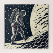 スペースウォークのSF宇宙飛行士 – Woodcut (1) ジグソーパズル (縦)