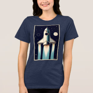 スペースエイジ レトロな50年代のロケット トライブレンドTシャツ