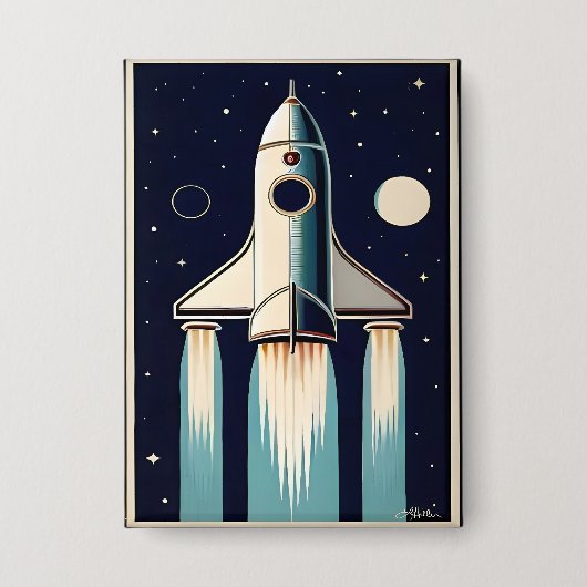スペースエイジ レトロな50年代のロケット 缶バッジ (正面)