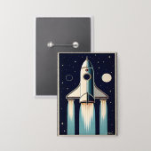 スペースエイジ レトロな50年代のロケット 缶バッジ (正面/裏面)
