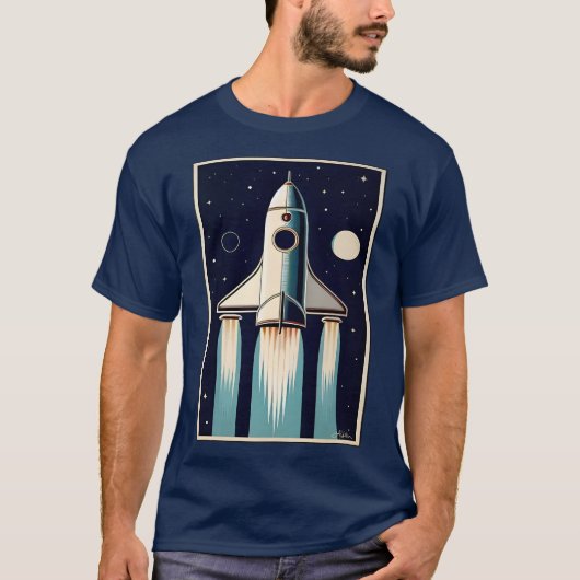 スペースエイジ レトロな50年代のロケット Tシャツ (正面)
