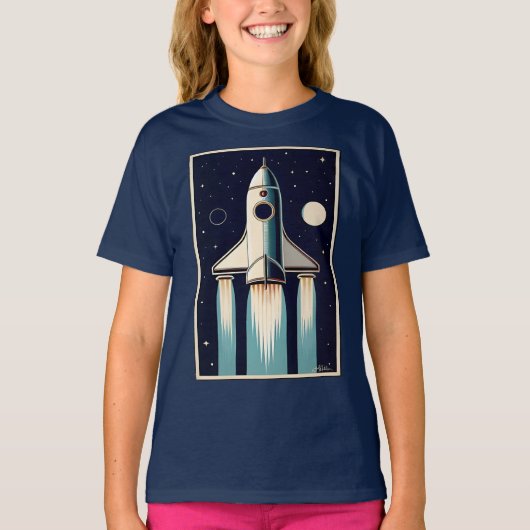 スペースエイジ レトロな50年代のロケット Tシャツ (正面)