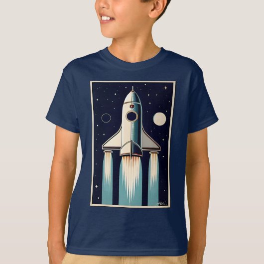 スペースエイジ レトロな50年代のロケット Tシャツ (正面)