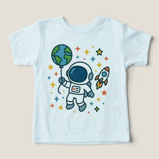 スペースエクスプローラー キッズ - 地球の風船を持つ宇宙飛行士 (デザイン正面)
