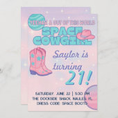 スペースカウガール誕生日招待状 | パステルコズミック 招待状 (正面/裏面)