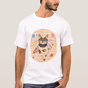 スペースキャットレーザーアイズ 楽しいピザ銀河アート Tシャツ