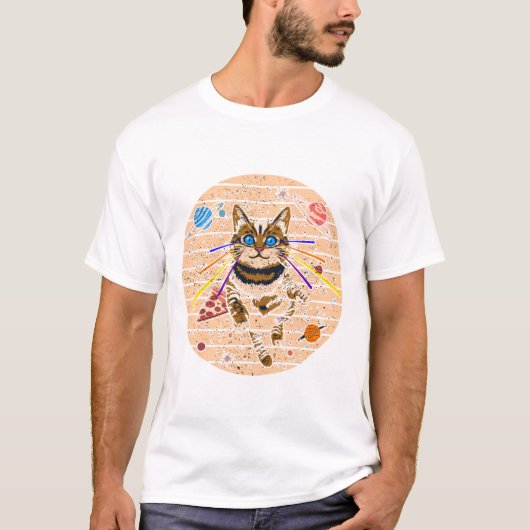 スペースキャットレーザーアイズ 楽しいピザ銀河アート Tシャツ (正面)