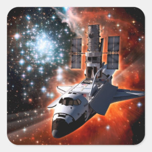 スペースシャトル アトランティス ハッブル望遠鏡 アート スクエアシール