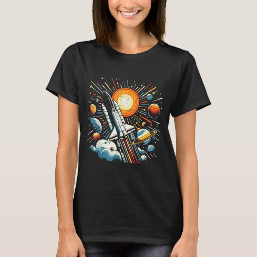 スペースシャトル 太陽 惑星 ロケット 銀河 少年 キッズ  Tシャツ (正面)