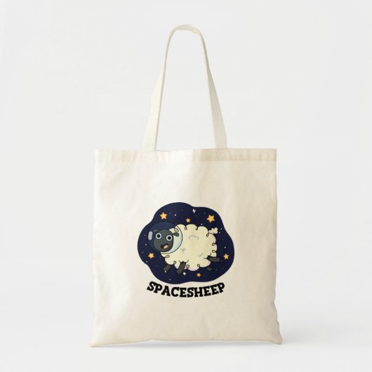 スペースシープ 宇宙飛行士 ひつじ 面白い ダジャレ トートバッグ (正面)
