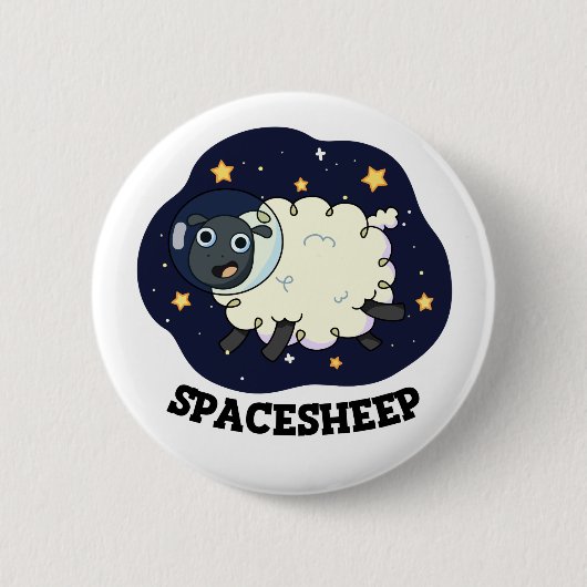 スペースシープ 宇宙飛行士 ひつじ 面白い ダジャレ 缶バッジ (正面)