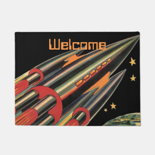 スペーススターズによるヴィンテージ サイエンス フィクション ロケット シップ ドアマット