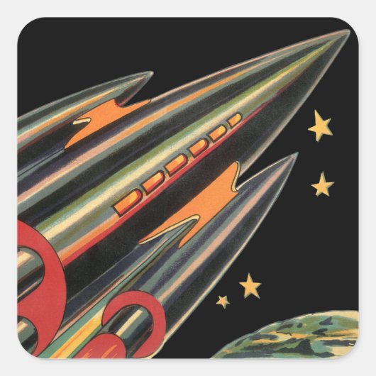 スペーススターズによるヴィンテージSFロケット スクエアシール (正面)