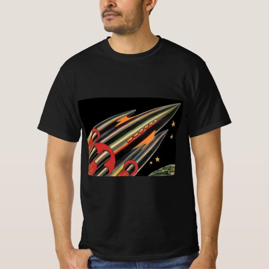 スペーススターズによるヴィンテージSFロケット Tシャツ (正面)