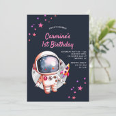 スペーススターズロケットシップガールズ1歳の誕生日 招待状 (スタンド正面)