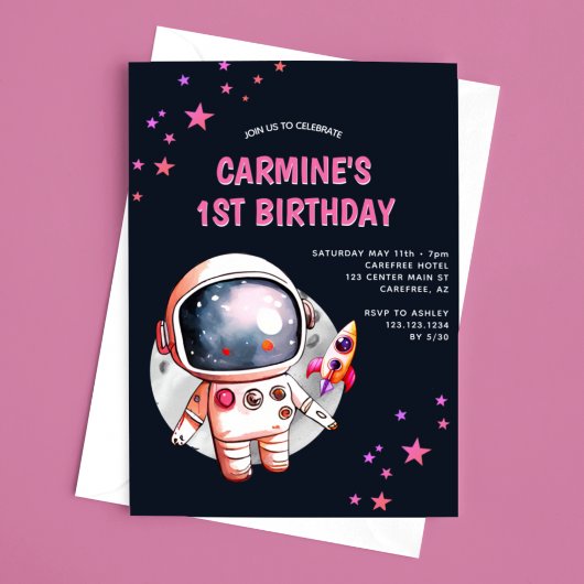 スペーススターズロケットシップ1歳の誕生日 招待状