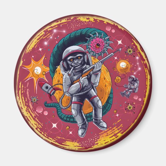 スペースチンパンジー - レトロSF宇宙飛行士マグネット マグネット (正面)
