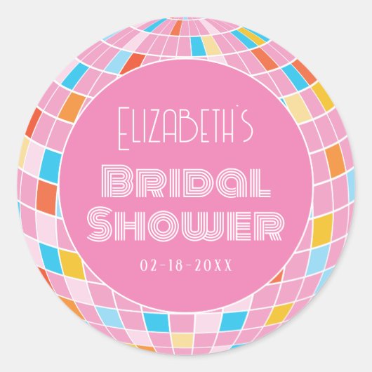 スペースディスコピンク ブライダルシャワーパーティー ラウンドシール (正面)