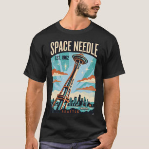 スペースニードル シアトル レトロな旅行ポスター 7 Tシャツ