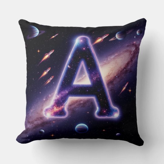 🚀 スペースレターAギャラクシー惑星星キッズ 🚀 クッション (正面)