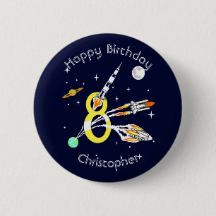 スペースロケット8歳の誕生日 缶バッジ