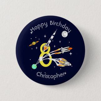 スペースロケット8歳の誕生日 缶バッジ