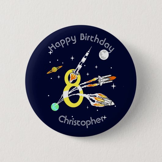 スペースロケット8歳の誕生日 缶バッジ (正面)