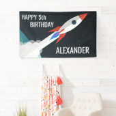 スペースロケット オーダーメイド 子供の誕生日パーティー 横断幕 (インサイチュ)