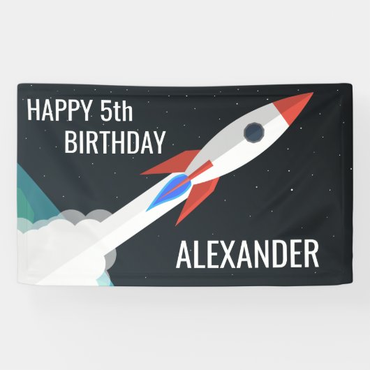 スペースロケット オーダーメイド 子供の誕生日パーティー 横断幕 (横)