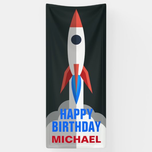 スペースロケット 名前入り 誕生日パーティー 横断幕 (縦)