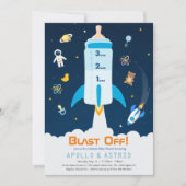 スペース宇宙飛行士ベビーシャワー招待状 招待状 (正面)