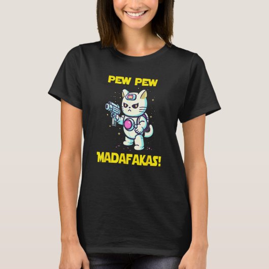 スペース宇宙飛行士Pew Madafakas 招き猫 2 Tシャツ (正面)