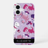 スペース恐竜、可愛い恐竜、星、あなたの名前 iPhone 16ケース (裏面)
