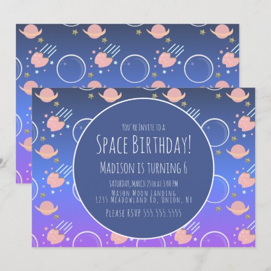 スペース銀河小惑星の誕生日 招待状 (正面/裏面)