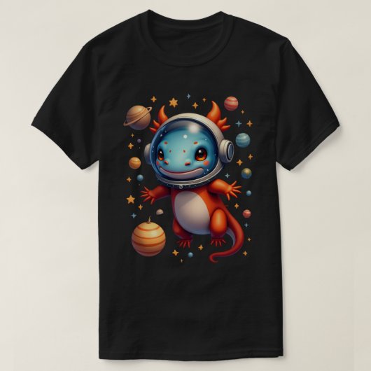 スペース・アクソロトル ステッカー - 宇宙の冒険 Tシャツ (デザイン正面)