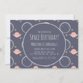 スペース ギャラクシー ピンク ムーン ホイル スター 誕生日 招待状 (正面)