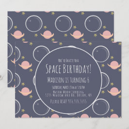 スペース ギャラクシー ピンク ムーン ホイル スター 誕生日 招待状