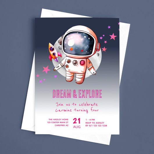 スペース ギャラクシー 月 4歳の誕生日 招待状
