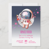 スペース ギャラクシー 月 5歳の誕生日 招待状 (正面)