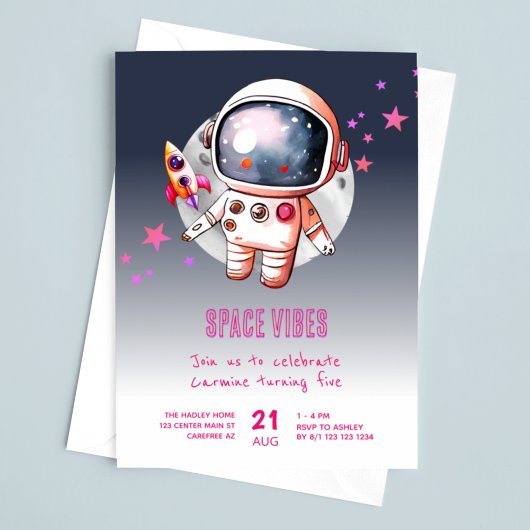 スペース ギャラクシー 月 5歳の誕生日 招待状