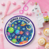 "スペース フレンズ" かわいい宇宙人と惑星の紙皿 ペーパープレート (パーティー)