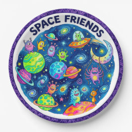 "スペース フレンズ" かわいい宇宙人と惑星の紙皿 ペーパープレート