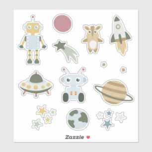 スペース ロボット ロケット かわいい パステル キッズ ギャラクシー シール