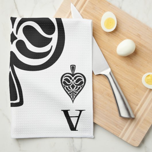 スペードのエース白黒遊カード キッチンタオル (四つ折り)