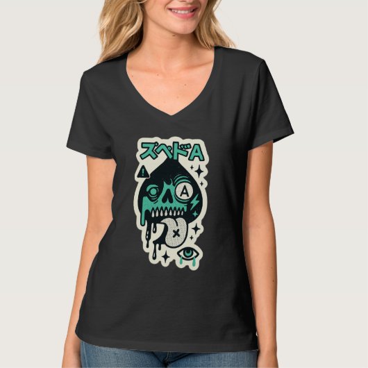 スペードのエース — ドリップスカルカタカナ Tシャツ (正面)
