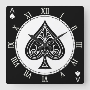 スペードのエー遊ス、カード、トランプのポーカー、ブラックジャック スクエア壁時計